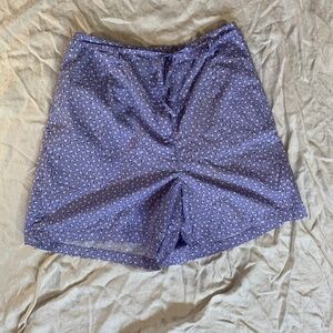 Cotton purple floral shorts, pleated with belt, purple, size 18